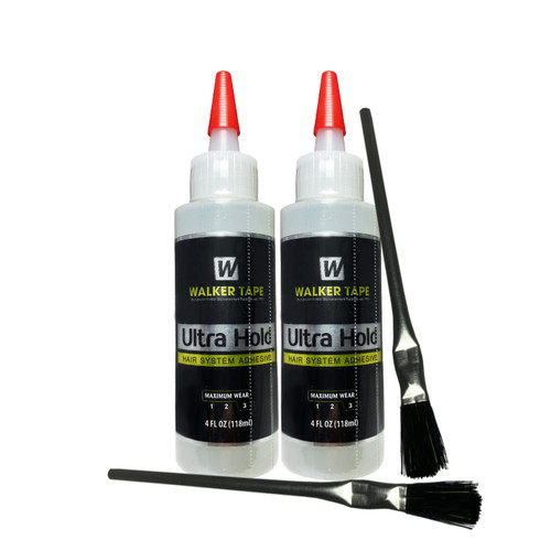 2pcs Ultra Hold Hair System Adhesive 4oz w/ 2pcs Brush Applicator Bundle Pack | Waterproof Invisible Long-Lasting | Front Bonding Weave Toupees Wigs Extensions Lace Wig Glue | Bold Hold Adhesive