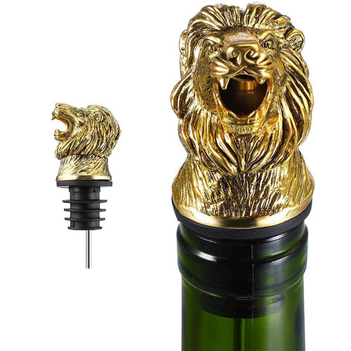 Lion Head Wine Pourer Spout, Animals Shape Aerator, Perfect Festival Gift Set, Zinc Alloy, for Home and Bar, 1Pcs(Golden)