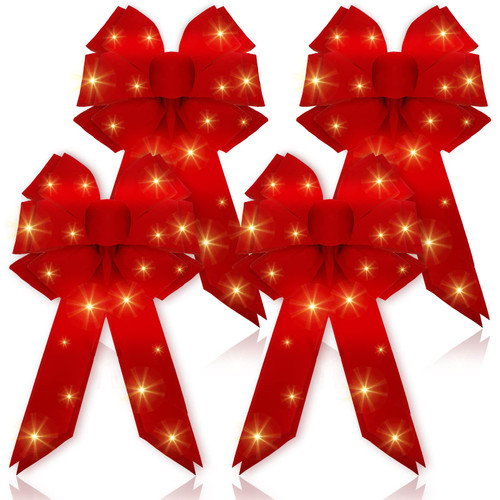 Set of 4 Lighted Christmas Tree Topper Bows Large Decorative Bow Ornaments with LED Light String and Pins for Holiday Winter Xmas Wreath Door Decorations Indoor Outdoor (Classic Style) Set of 4 Lighted Christmas Tree Topper Bows Large Decorative Bow Ornaments with LED Light String and Pins for Holiday Winter Xmas Wreath Door Decorations Indoor Outdoor (Classic Style)