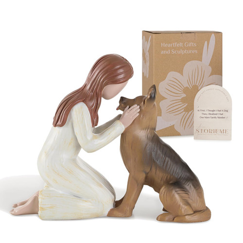 Storieme German Shepherd Gifts for Women: Dog Memorial Gift Pet Loss Sympathy Bereavement Remembrance Gift Angel of Friendship Black Dogs Figurines for Dog Lovers (7.2" x 5.7")