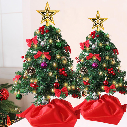 Juegoal 2 Pack Mini Christmas Tree Set 24 Inch / 2 FT, Table Top Artificial Christmas Trees with 50 LED Lights, Xmas Ornaments and Red Berries, Best DIY Christmas Decorations Juegoal 2 Pack Mini Christmas Tree Set 24 Inch / 2 FT, Table Top Artificial Christmas Trees with 50 LED Lights, Xmas Ornaments and Red Berries, Best DIY Christmas Decorations