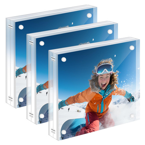 YMYKLB Acrylic Picture Frame, 5x5 Inch Acrylic Photo Frames Horizontal Magnet Double Sided Acrylic Frames Set, Clear Picture Frames 3 Pack