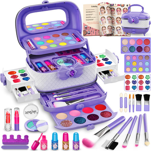 Hollyhi 58 Pcs Kids Makeup Kit for Girl, Princess Toys Real Washable Cosmetic Set with Mirror, Kids Makeup Sets for Girls, Play Make Up Birthday Gifts for 3 4 5 6 7 8 9 10 11 12 Years Old Kid(Purple) Hollyhi 58 Pcs Kids Makeup Kit for Girl, Princess Toys Real Washable Cosmetic Set with Mirror, Kids Makeup Sets for Girls, Play Make Up Birthday Gifts for 3 4 5 6 7 8 9 10 11 12 Years Old Kid(Purple)