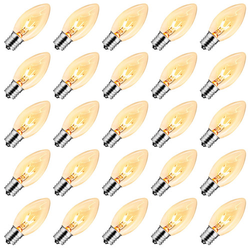 Brightown 25 Pack C9 Incandescent Light Bulbs, Christmas C9 Replacement Bulbs for Christmas String Lights, Christma Tree, Indoor Outdoor Holiday Decor, E17 Intermediate Base, 7 Watts, Clear Brightown 25 Pack C9 Incandescent Light Bulbs, Christmas C9 Replacement Bulbs for Christmas String Lights, Christma Tree, Indoor Outdoor Holiday Decor, E17 Intermediate Base, 7 Watts, Clear