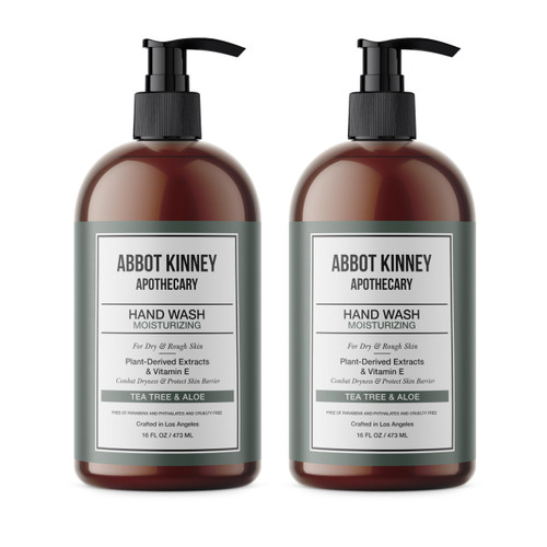 ABBOT KINNEY APOTHECARY Men's Tea Tree and Aloe Liquid Hand Soap - Premium Hand Wash for Restaurants, Airbnb & Offices - 2-Pack, 16 oz Pump Bottles ABBOT KINNEY APOTHECARY Men's Tea Tree and Aloe Liquid Hand Soap - Premium Hand Wash for Restaurants, Airbnb & Offices - 2-Pack, 16 oz Pump Bottles