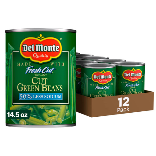 Del Monte Cut Green Beans 50% Less Sodium, 14.5-Ounce (Pack of 12)