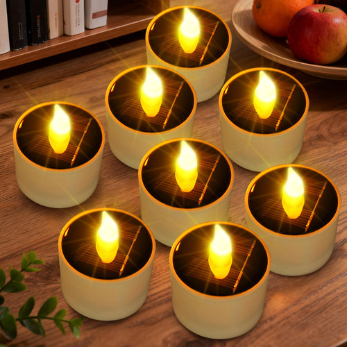 Solar Tea Lights Outdoor Waterproof - 8 Pack Rechargeable Flickering Candle Lights Solar Powered Reusable LED Candles Flameless Lamp Nightlights for Lanterns Garden Camping Home Decor, 2.3''x2.1'' Solar Tea Lights Outdoor Waterproof - 8 Pack Rechargeable Flickering Candle Lights Solar Powered Reusable LED Candles Flameless Lamp Nightlights for Lanterns Garden Camping Home Decor, 2.3''x2.1''