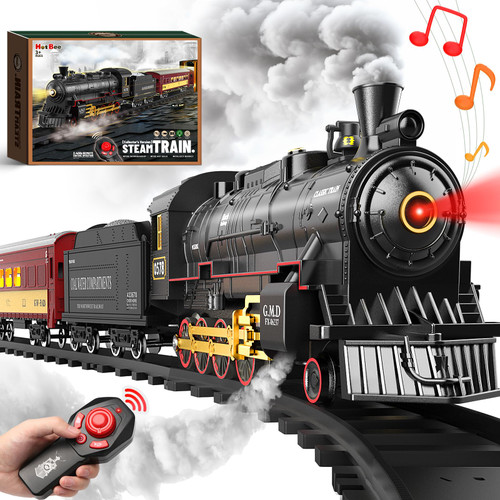 Hot Bee Train Set for Boys,Remote Control Christmas Train Sets w/Steam Locomotive,Light Passenger Cars & Tracks,Trains Toys w/Smoke,Whistle & Lights,Christmas Toys Gifts for 3 4 5 6 7 8+ Year Old Kids Hot Bee Train Set for Boys,Remote Control Christmas Train Sets w/Steam Locomotive,Light Passenger Cars & Tracks,Trains Toys w/Smoke,Whistle & Lights,Christmas Toys Gifts for 3 4 5 6 7 8+ Year Old Kids