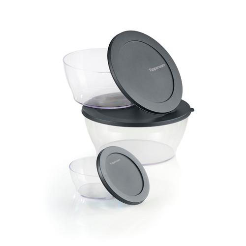 Tupperware Crystal Clear Store & Serve Collection 6 Piece Tritan/Copolyester Food Storage Container Set, Dishwasher Safe and BPA Free (3 Bowls, 3 Lids)