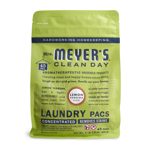 MRS. MEYER'S CLEAN DAY Laundry Detergent Pods, Biodegradable Formula, Ready to Use Laundry Pacs, Lemon Verbena, 45 Count
