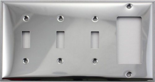 Polished Chrome 4 Gang Wall Plate - 3 Toggle Switches 1 GFI/Rocker Opening