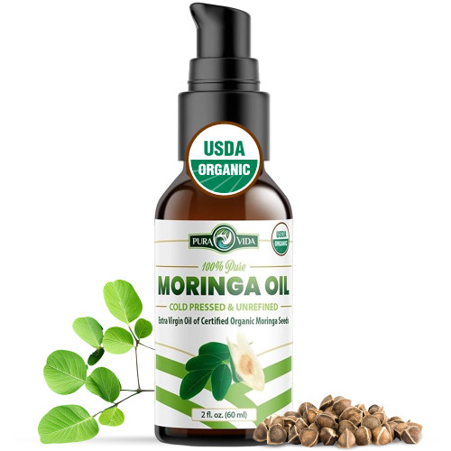 USDA Organic Moringa Seed Oil: 100% Pure, Cold Pressed, Unrefined Moringa Oleifera Seed Oil. 2 oz Bottle with Treatment Pump. For Skin and Hair - Food Grade for Oral Consumption USDA Organic Moringa Seed Oil: 100% Pure, Cold Pressed, Unrefined Moringa Oleifera Seed Oil. 2 oz Bottle with Treatment Pump. For Skin and Hair - Food Grade for Oral Consumption