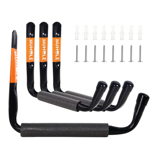 HUHOLE Heavy Duty Garage Ladder Hooks, 4PC, Black Wall Mount Ladder Hangers with 13.6" Jumbo Arm