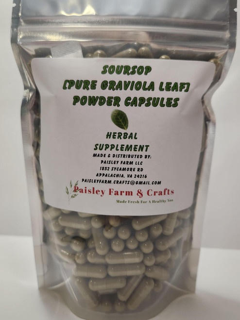 Soursop [Graviola Leaf] Powder Capsules 300 Ct - Made in The USA Fresh On Demand!