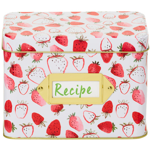 C.R. Gibson Q4T-24757 Strawberry Fields Recipe Box and Card Set with Dividers, 4.1" x W 6.6" L x 4.8" H, Multicolor, 53pcs