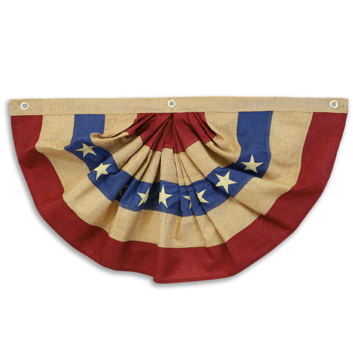 American Embroidered Vintage Burlap USA Bunting Flag - 4x2ft Sewn Stars and Stripes Burlap Flag for All Season Decor