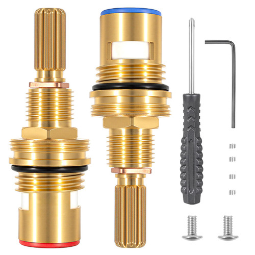 Brass 1-001 & Brass 1-002 Ceramic Valve Cartridge Set - Brass Construction, Hot & Cold Widespread Faucet Replacement, Compatible with Newport, Easy Installation