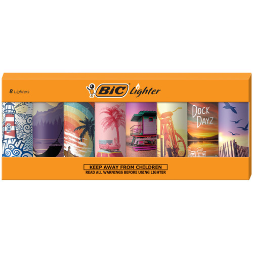 BIC Maxi Pocket Lighter, Special Edition Vacation Collection, Assorted Unique Lighter Designs, 8 Count Pack of Lighters BIC Maxi Pocket Lighter, Special Edition Vacation Collection, Assorted Unique Lighter Designs, 8 Count Pack of Lighters