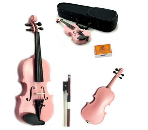 SKY 1/10 Size Violin with Lightweight Case, Brazilwood Bow, and Bright Pink Color