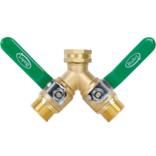 BoArt Brass Garden Hose Splitter 2 Way Heavy Duty, Y Valve Hose Splitter With Stainless Steel Long Handle, 3/4" GHT Thread Y Valve Water Garden Hose Tap Adapter BoArt Brass Garden Hose Splitter 2 Way Heavy Duty, Y Valve Hose Splitter With Stainless Steel Long Handle, 3/4" GHT Thread Y Valve Water Garden Hose Tap Adapter