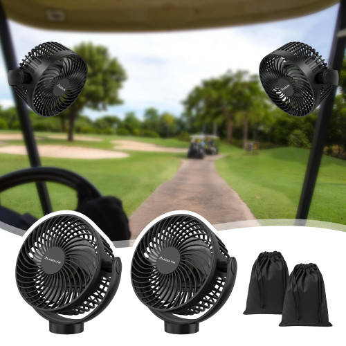 2-Pack Magnetic Golf Cart Fan Rechargeable, 12000mAH Battery Operated Portable Fan with 3 Speeds, LED Lantern, Magnetic Base, Suitable for EZGO Club Car Yamaha, Golf Cart & Cruise Ship Accessories