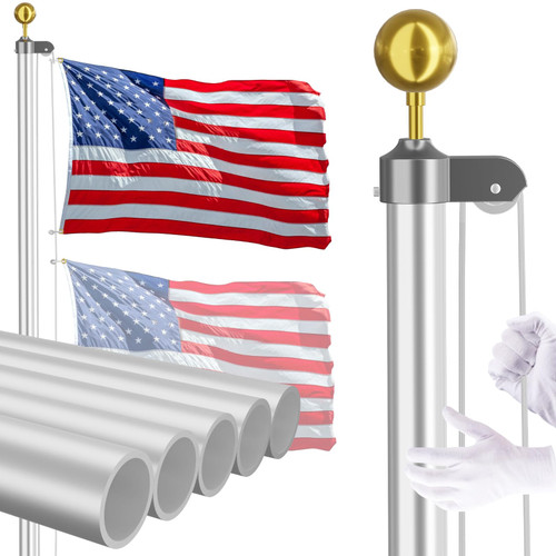 Flag Pole for Outside House, 20 FT Heavy Duty 45K PSI & 95 HBW Hard Aerospace Aluminum Flagpole Kit, Unbending Outdoor In-Ground Flag Poles with 3x5 American Flag for Yard, Residential or Commercial Flag Pole for Outside House, 20 FT Heavy Duty 45K PSI & 95 HBW Hard Aerospace Aluminum Flagpole Kit, Unbending Outdoor In-Ground Flag Poles with 3x5 American Flag for Yard, Residential or Commercial