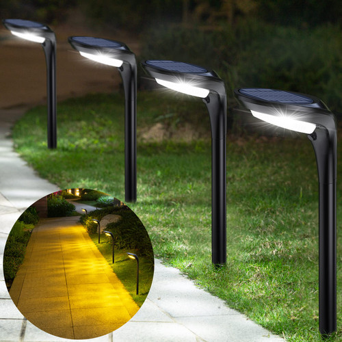 ROSHWEY Landscape Path Lights, 4 Pack Solar Pathway Lights Outdoor Waterproof, Bright Outside Lights for Yard, Solar Powered Landscape Lighting for Walkway Driveway, White Light & Warm Light ROSHWEY Landscape Path Lights, 4 Pack Solar Pathway Lights Outdoor Waterproof, Bright Outside Lights for Yard, Solar Powered Landscape Lighting for Walkway Driveway, White Light & Warm Light