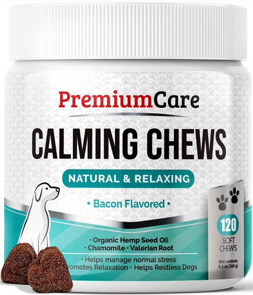 PREMIUM CARE Hemp Calming Chews for Dogs, Made in USA - Helps with Dog Anxiety, Separation, Barking, Stress Relief, Thunderstorms and More, 9.3 oz (264g), 120 Count