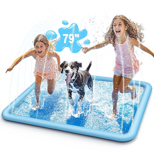 ACGEFIR Dog Splash Pad for Kids & Dog, Outdoor Water Toys with Non-Slip Surface, Fun Backyard Water Play Mat, Easy to Install (79 inch, Blue) ACGEFIR Dog Splash Pad for Kids & Dog, Outdoor Water Toys with Non-Slip Surface, Fun Backyard Water Play Mat, Easy to Install (79 inch, Blue)