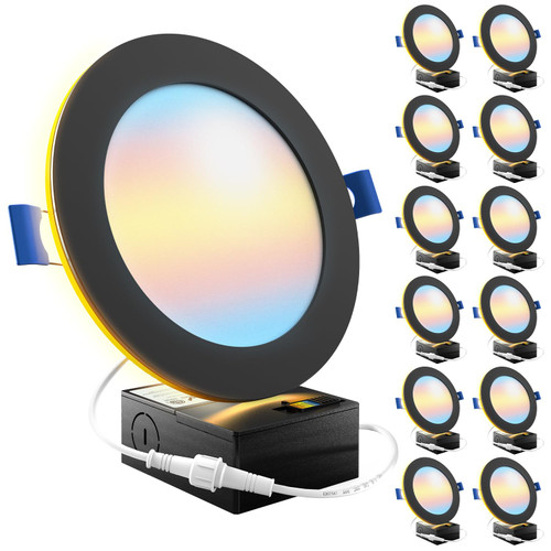 Sunco 12 Pack Black Recessed Lights 6 Inch LED, Canless with Night Light, Wafer Thin, 1500 Lumens, Selectable CCT 2700K/3000K/4000K/5000K/6000K, Dimmable, 12W, with Junction Box UL/ETL Sunco 12 Pack Black Recessed Lights 6 Inch LED, Canless with Night Light, Wafer Thin, 1500 Lumens, Selectable CCT 2700K/3000K/4000K/5000K/6000K, Dimmable, 12W, with Junction Box UL/ETL