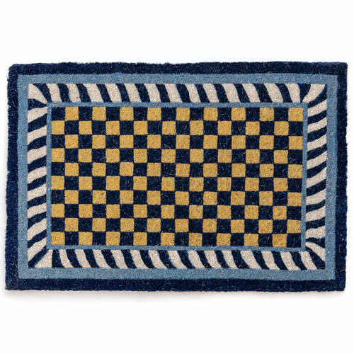 MACKENZIE-CHILDS Entrance Mat, Decorative Outdoor Front-Door Mat, Coir Doormat, Blue-and-White Royal Check