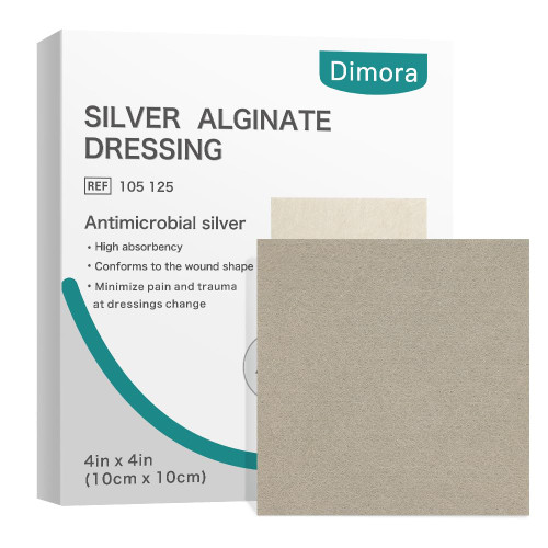 Dimora Upgrade Silver Calcium Alginate Wound Dressing -Antibacterial Non Stick Gauze, Highly Absorbent Sterile Bandage Pads,4'' x 4'' Patches 5 Packs