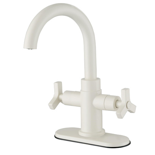 Derengge Bathroom Faucet,Two-Handle Bathroom Sink Faucet with Water Supply Line,1 Hole or 3 Hole Lavatory Vantity Faucet with Deck Plate, with Pop-up Drain,Warm White Finished,F-0081-WW