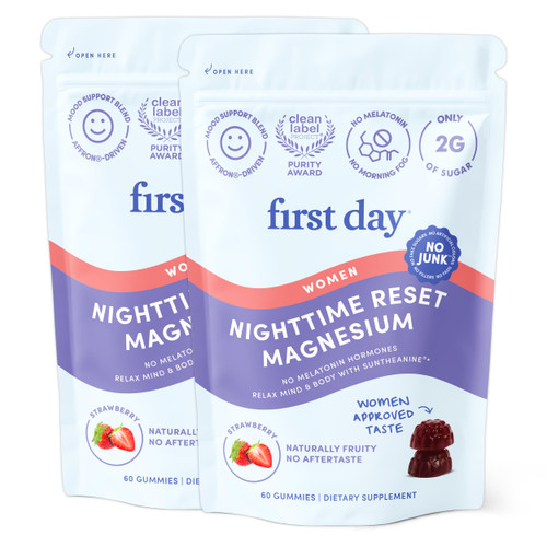 First Day Women’s Nighttime Reset Calming Magnesium Gummies – Sleep Aid Supports Peaceful Rest, Balanced Mood & Energy – Supplement with Magnesium Citrate, L-Theanine & No Melatonin – 60-Day Supply