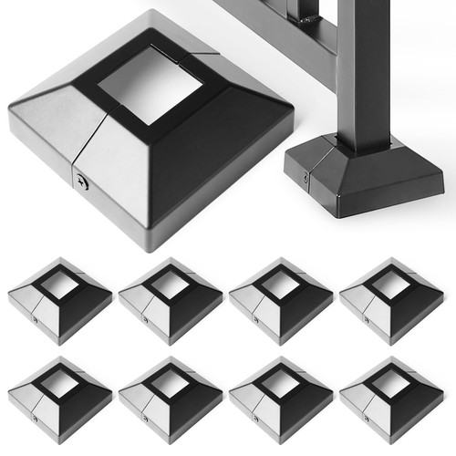 AJOVW 8Pcs 1.5" (1.5" Post/4" Base) Aluminum Post Base Cover, Suitable for Iron Stair railings, Balcony railings, Post Skirt Covers (Black)