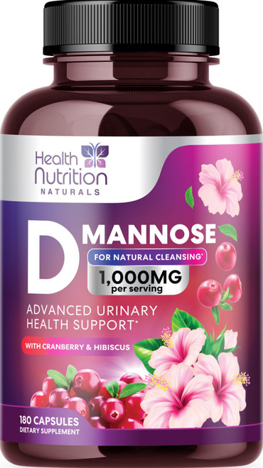 D-Mannose Supplement 1,350mg - with Cranberry, Hibiscus & Dandelion - Fast-Acting, Natural Urinary Tract & Bladder Support for Women & Men – Flush & Cleanse Impurities – Non-GMO, Vegan – 180 Capsules