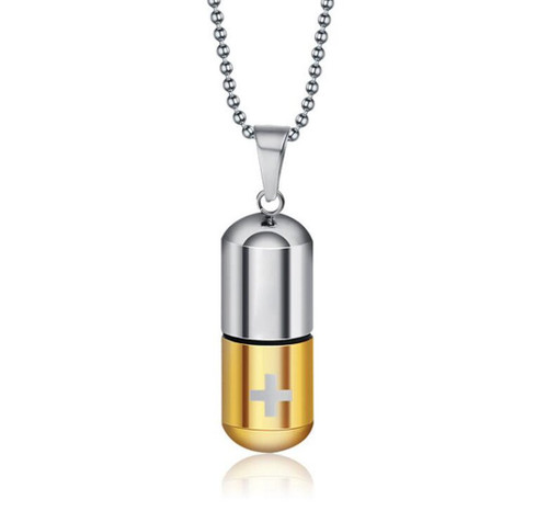LAFATINA Medical Alert ID Pendant Necklaces for Men Women Stainless Steel Emergency Pill Case Tube Holder Necklaces