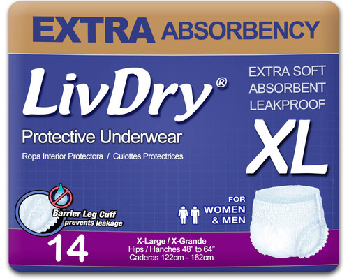 LivDry Adult XL Incontinence Underwear, Extra Absorbency Adult Diapers, Leak Protection, X-Large, 14-Pack LivDry Adult XL Incontinence Underwear, Extra Absorbency Adult Diapers, Leak Protection, X-Large, 14-Pack
