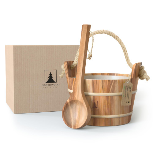 Northwood Sauna - Sauna Bucket and Ladle Set - Handmade from Canadian Red Cedar Wood - Natural Rope Handle - 1 Gallon (4 Liters) Water Capacity Northwood Sauna - Sauna Bucket and Ladle Set - Handmade from Canadian Red Cedar Wood - Natural Rope Handle - 1 Gallon (4 Liters) Water Capacity