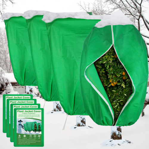 SPORTYOUTH 4 Pack Plant Covers Freeze Protection, 47.2" x 72" Large Winter Frost Blankets Cloth with Zipper Drawstring, 2.4 oz Reusable Jacket Cover Bags for Outdoor Plants Shrub Bush Tree Potted SPORTYOUTH 4 Pack Plant Covers Freeze Protection, 47.2" x 72" Large Winter Frost Blankets Cloth with Zipper Drawstring, 2.4 oz Reusable Jacket Cover Bags for Outdoor Plants Shrub Bush Tree Potted