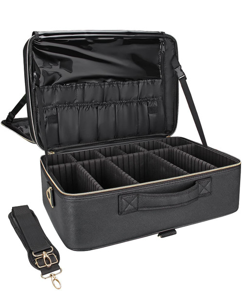 Relavel Extra Large Makeup Bag, Makeup Case Professional Makeup Artist Kit Train Case Travel Cosmetic Bag Brush Organizer, Waterproof Leather Material, with Adjustable Shoulder Straps and Dividers Relavel Extra Large Makeup Bag, Makeup Case Professional Makeup Artist Kit Train Case Travel Cosmetic Bag Brush Organizer, Waterproof Leather Material, with Adjustable Shoulder Straps and Dividers