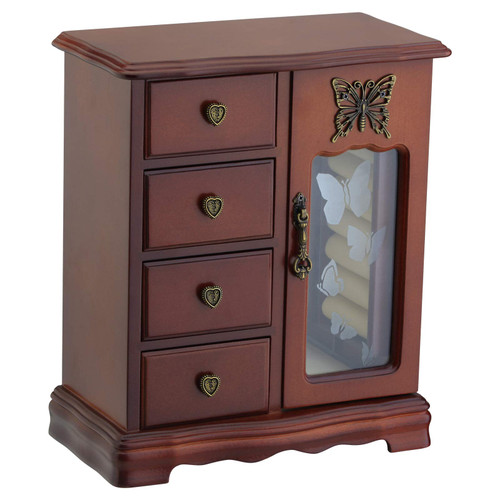 RR ROUND RICH DESIGN Solid Wooden Jewelry Box Makeup and Organizer Women Ring Storage with 4-Drawers Built-in Necklace Carousel and Mirror Brown RR ROUND RICH DESIGN Solid Wooden Jewelry Box Makeup and Organizer Women Ring Storage with 4-Drawers Built-in Necklace Carousel and Mirror Brown