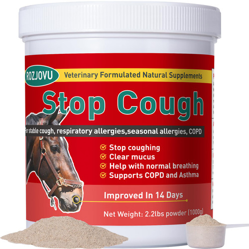 Stop Cough Horse Supplements Powder, Supports Horses with Stable Coughs, Respiratory Allergies, Free Seasonal Allergies, COPD, 2.2 lbs, 70 Day Supply
