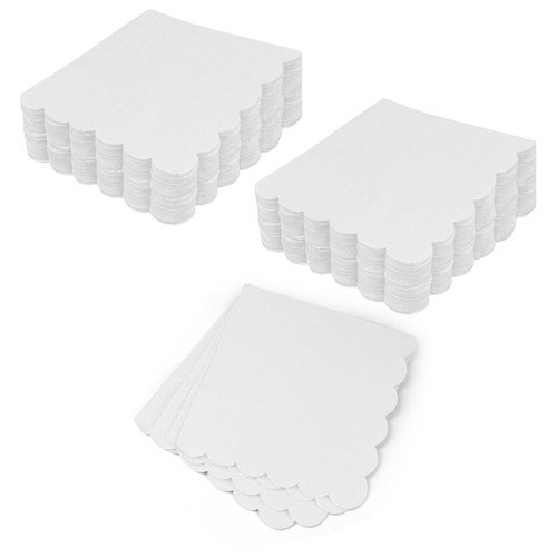 Duxesuk 50 Pack Scallop Edged Cocktail Napkins - 5x5 Inches Disposable Napkins for Parties and Events (50, White)