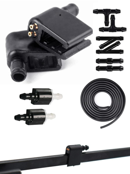 Click&Fit Windshield Washer Spray Nozzles for Mercedes Sprinter, Ford Transit, Freightliner, VW Crafter, Chevy Express, Peterbilt; 3-way adjustable universal Wiper nozzles incl hose, check valves