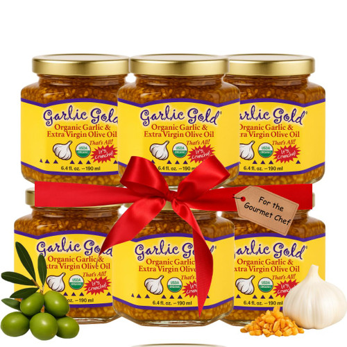 Garlic Gold, Certified Organic Garlic Gold Nuggets In Extra Virgin Olive Oil, 6.4 Ounce Glass Jars (Pack of 6)