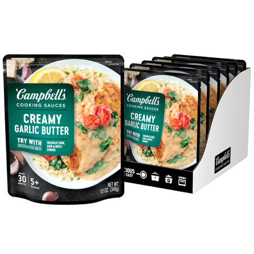 Campbell's Cooking Sauces, Creamy Garlic Butter Sauce, 12 Oz Pouch (Pack of 6)