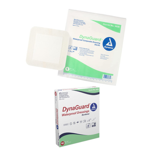 Dynarex DynaGuard Waterproof Dressings, Sterile, Four-Layer Composite Dressing, Protects and Offers Optimal Moist-Environment, Bordered - 6" x 6", 1 Box of 10 Waterproof Dressings