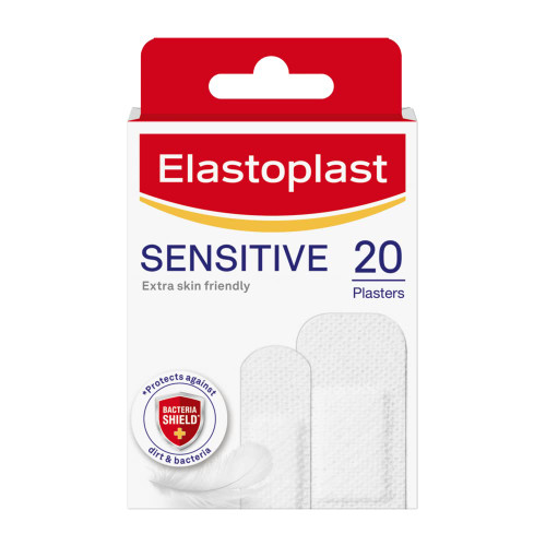 Elastoplast Sensitive Hypoallergenic Plasters (20 Plasters), Plasters for Painless Removal, Soft and Breathable Fabric Plasters, Protects and Cushions The Wound, Sensitive Plasters, White