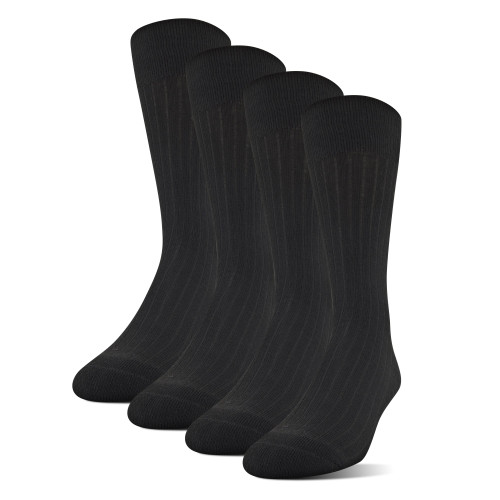 MediPeds Men's Sorbtek Polyester Dress Crew Socks, 4-Pack, Black, Shoe Size: 12-15